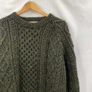 Men's Sweater Shop Green Cable knit Wool Hand Knit Sweater